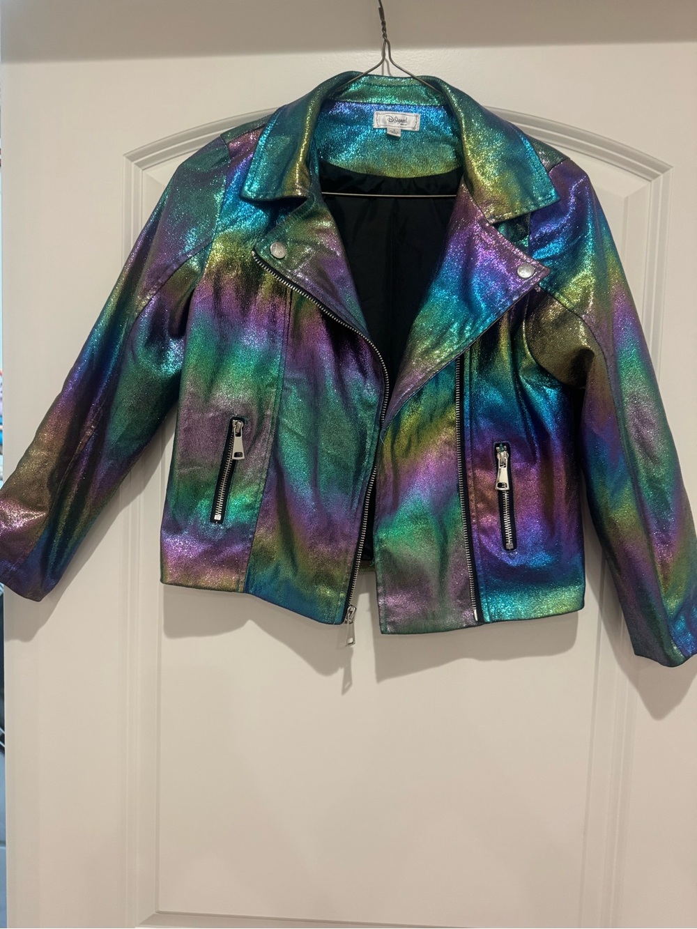 Disney Iridescent Rainbow Moto Jacket in Green, Blue, Purple, Gold